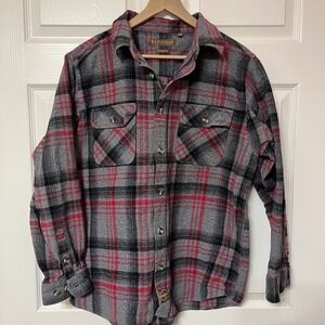 LINCOLN OUTFITTERS Mens Flannel Shirt Red Black Grey Plaid Classic Fit XL‎